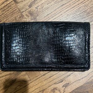 Black Croc-Embossed Leather Clutch Wallet